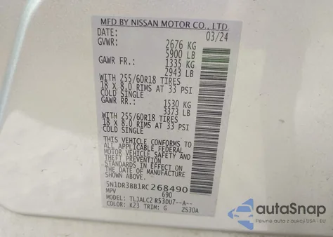 2024 Nissan Pathfinder Sv Fwd из США, поврежденный, VIN 5N1DR3BB1RC268490